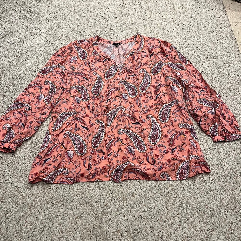 Talbots Paisley Long Sleeve Popover Blouse 3X Pink Floral Feminine Casual